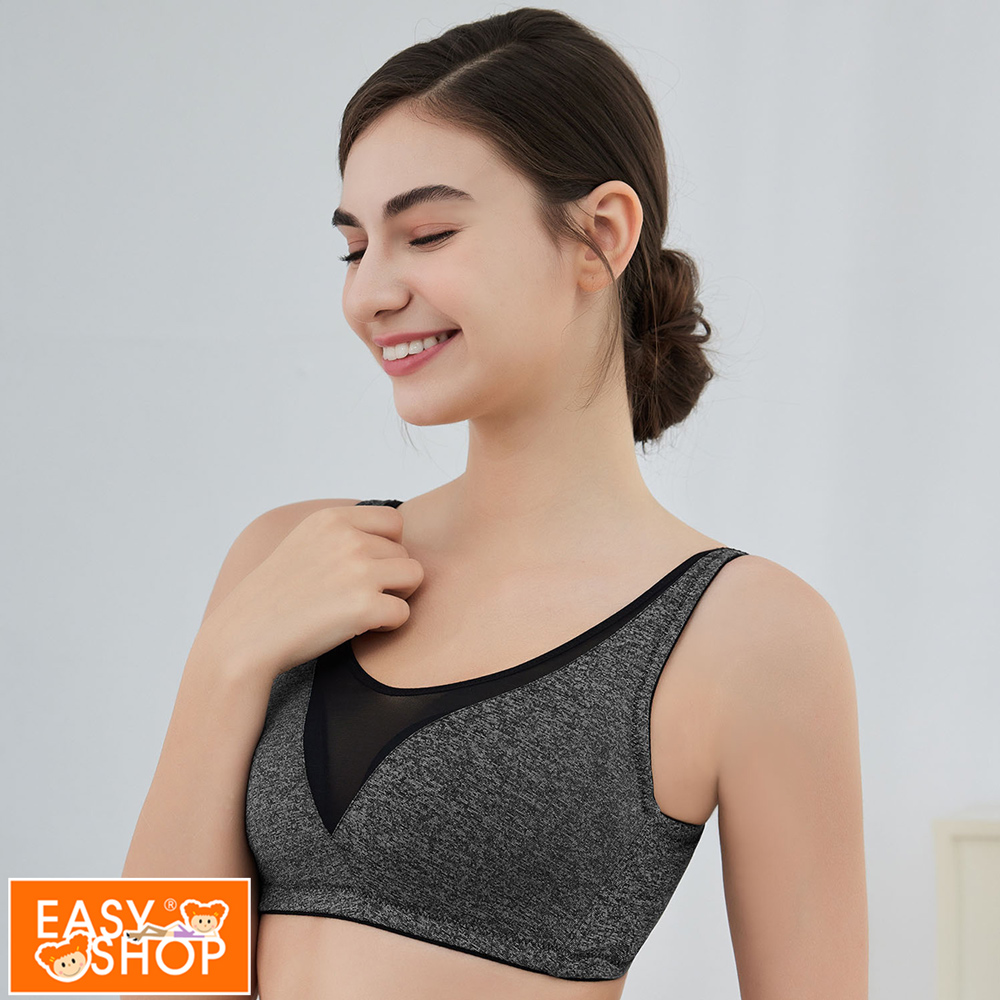 【EASY SHOP】Audrey-柔曲-VBra-輕薄透氣深V大尺碼無鋼圈內衣-顯瘦黑