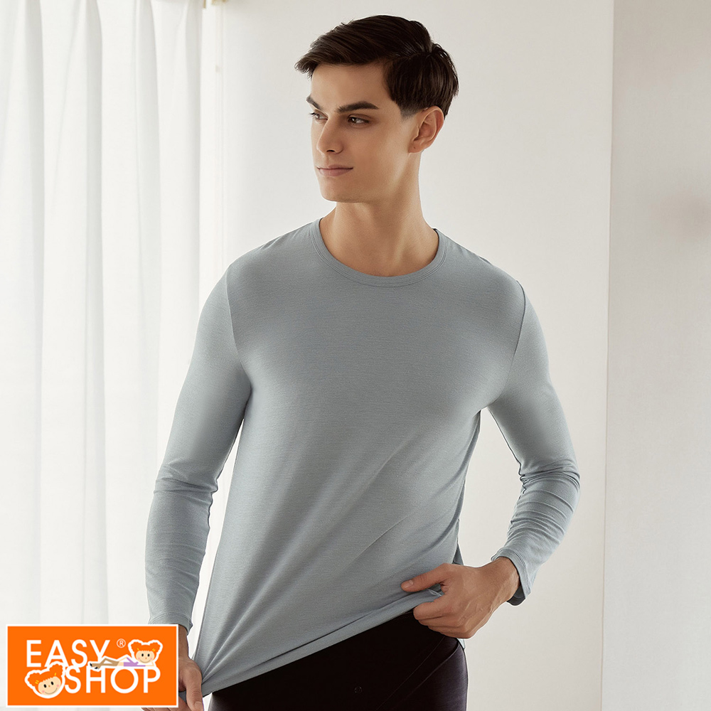 【EASY SHOP】iONNO-石墨烯科技保暖衣-深層循環保暖蓄溫男仕長袖上衣-藍天灰
