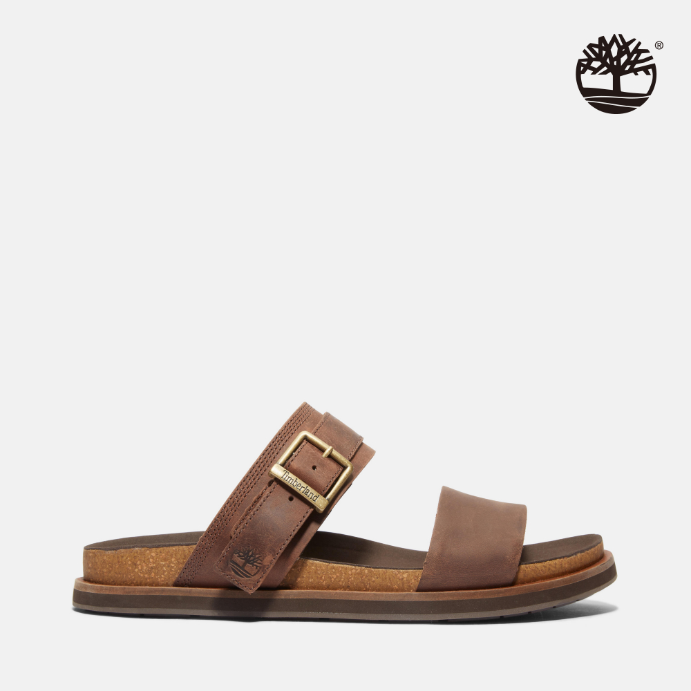 Timberland 男款深咖啡色全粒面皮革休閒兩穿涼拖鞋|A419HV13