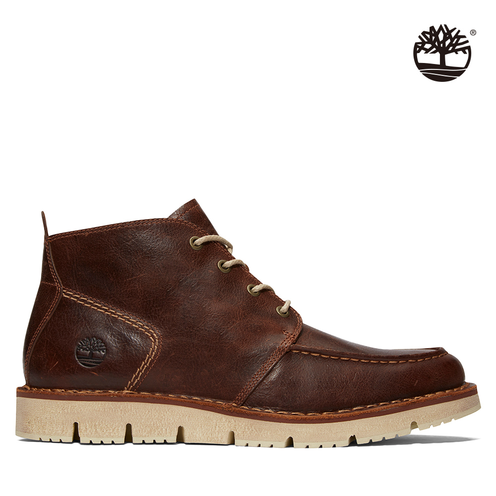 Timberland 男款棕色全牛皮舒適緩震中筒休閒鞋|A1JTW245