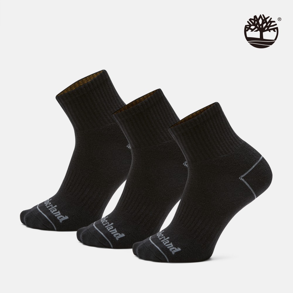 Timberland 中性黑色中筒襪(三入組)|A2PU2001