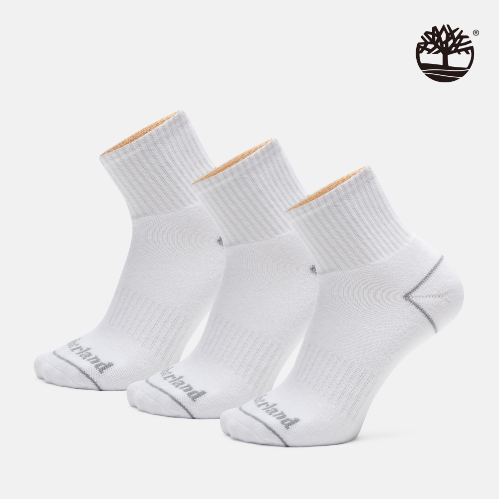 Timberland 中性白色中筒襪(三入組)|A2PU2100