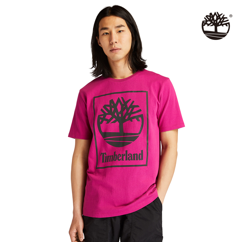 Timberland 男款深粉色北極光方形樹標LOGO有機棉短袖T恤|A22GYBZ8