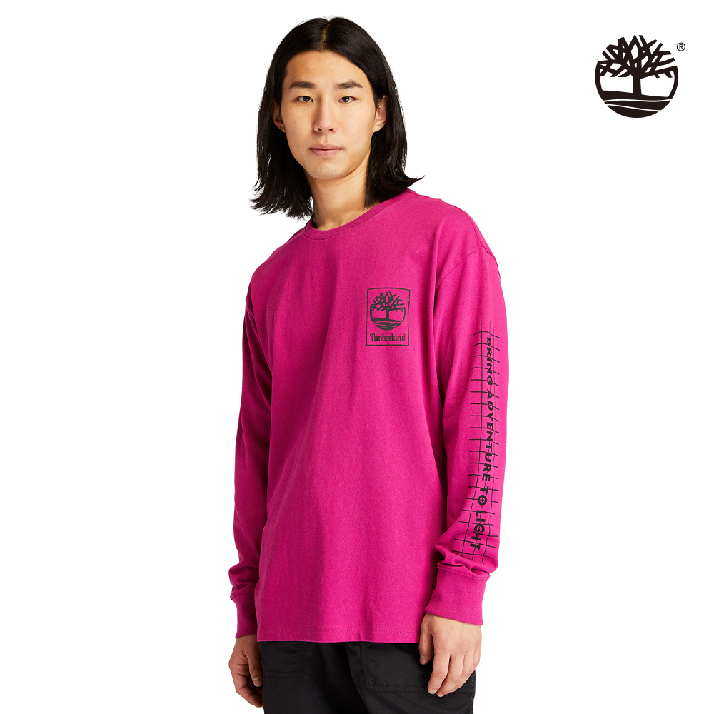 Timberland 男款深粉色北極光圖案有機棉長袖T恤|A22JSBZ8