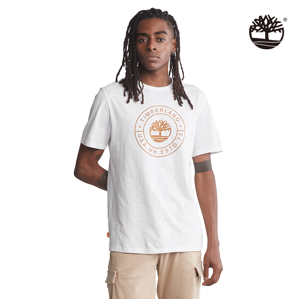 Timberland 男款白色圓領印花短袖T恤|A623N100