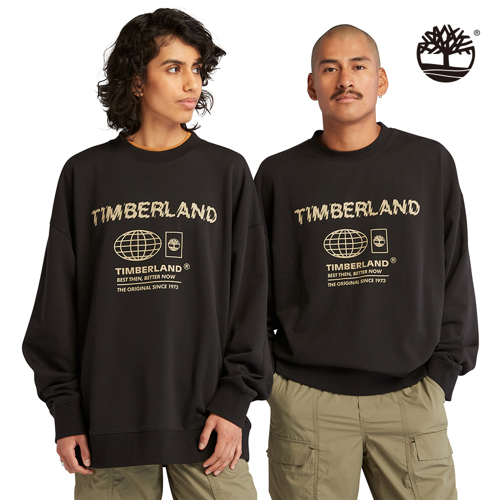 Timberland 中性黑色正背設計印花寬鬆長袖上衣|A6QG5001