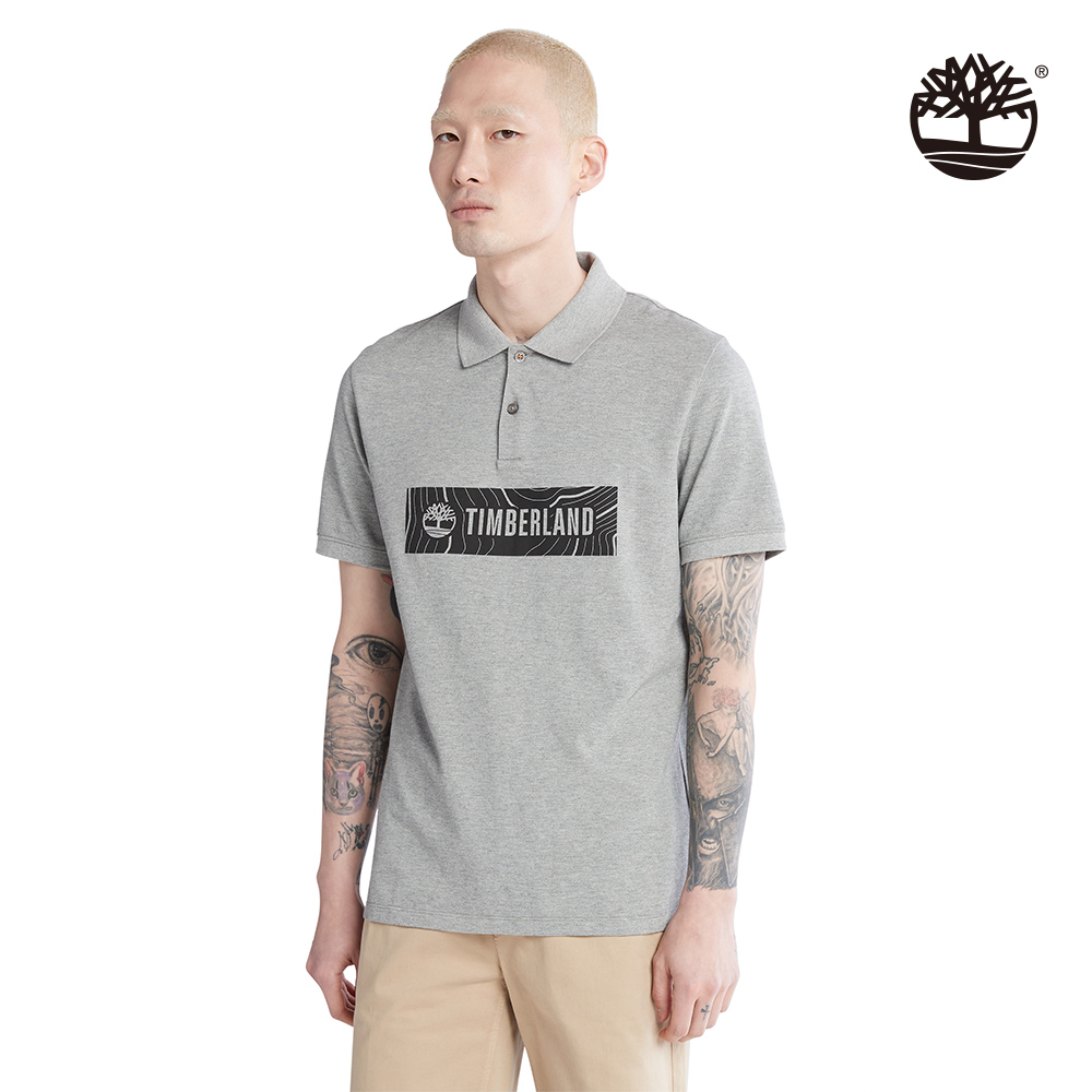 Timberland 男款中階灰等高線設計Logo圖案POLO衫|A5QWZ052