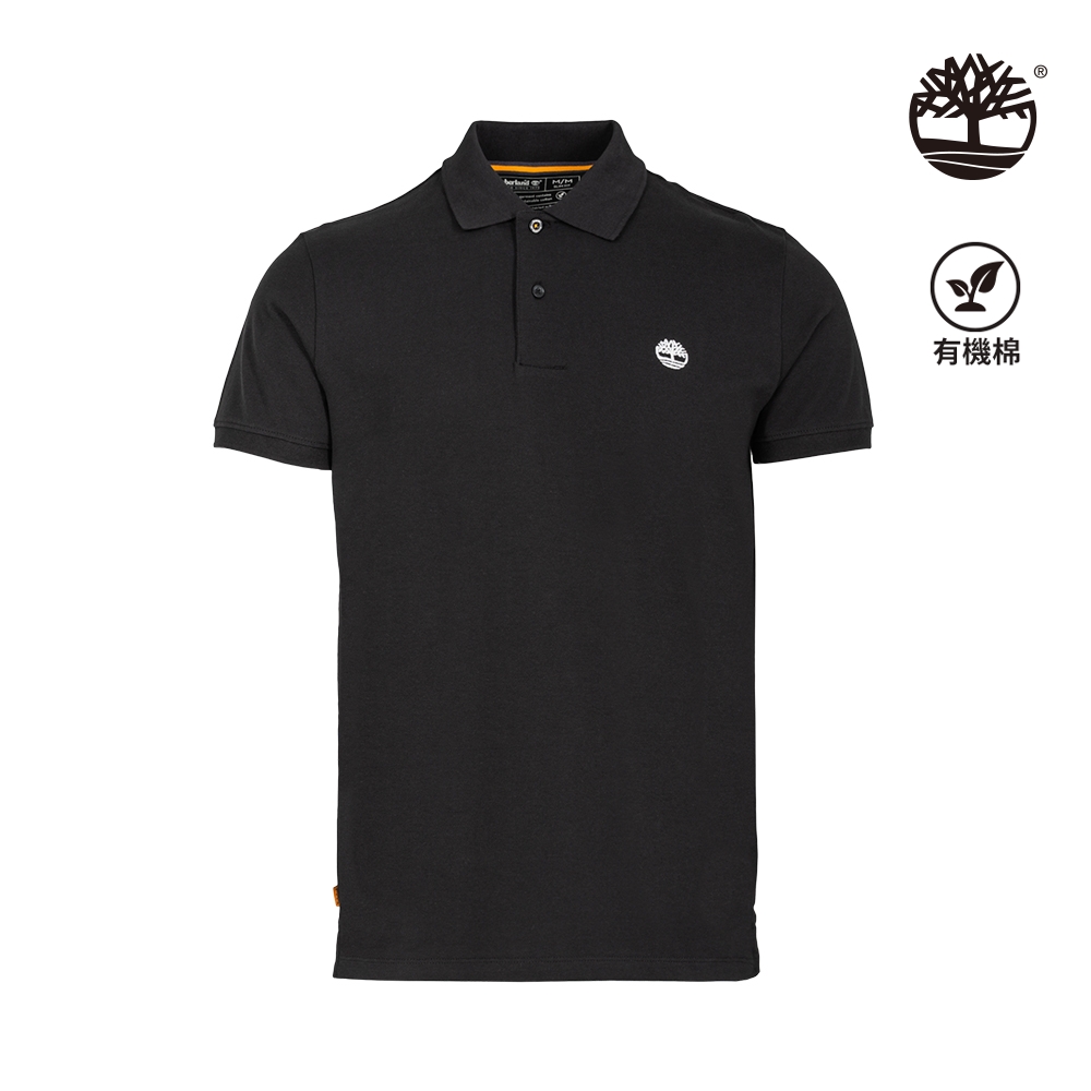 Timberland 男款黑色刺繡標誌棉質素面短袖POLO衫|A2EPM001