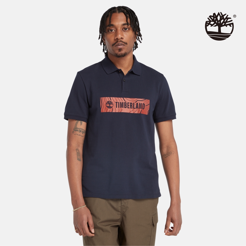Timberland 男款深寶石藍配紅色Logo Polo衫|A5QWZEA4
