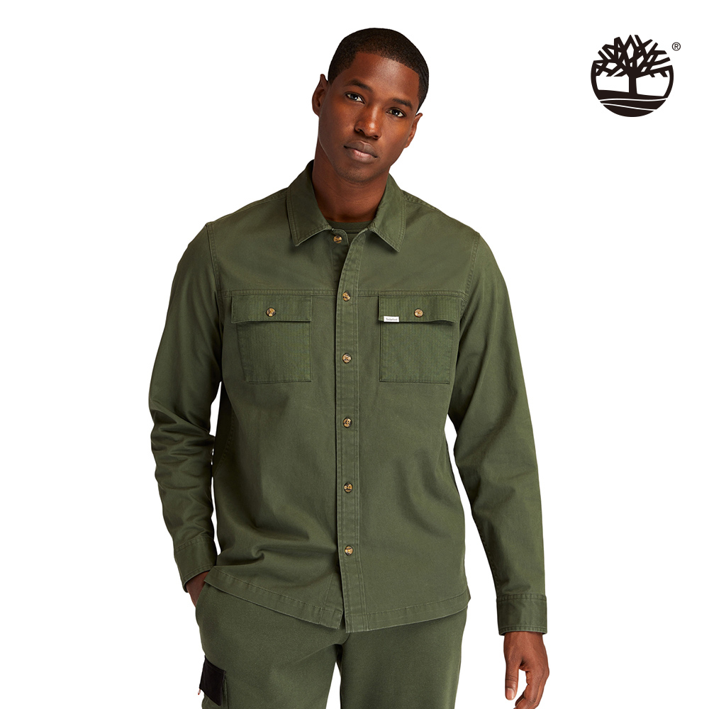 Timberland 男款深綠色有機棉長袖襯衫外套|A43Q2U31
