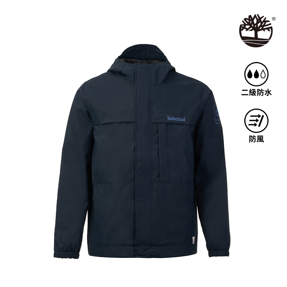 Timberland 男款黑色防潑水環保材質廓形連帽外套|A695W433