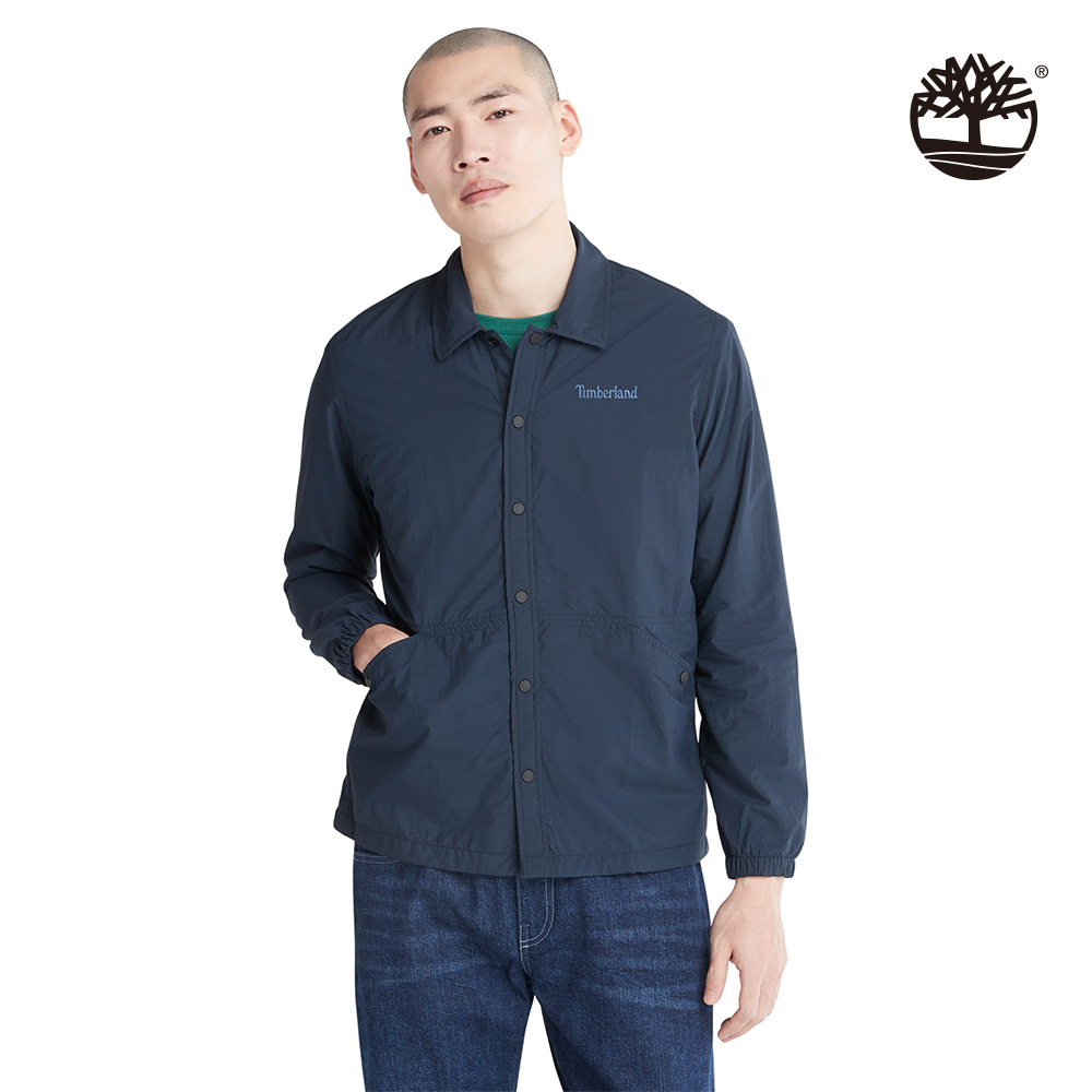Timberland 男款深藍色再生尼龍防潑水寬版襯衫外套|A5Y6H433
