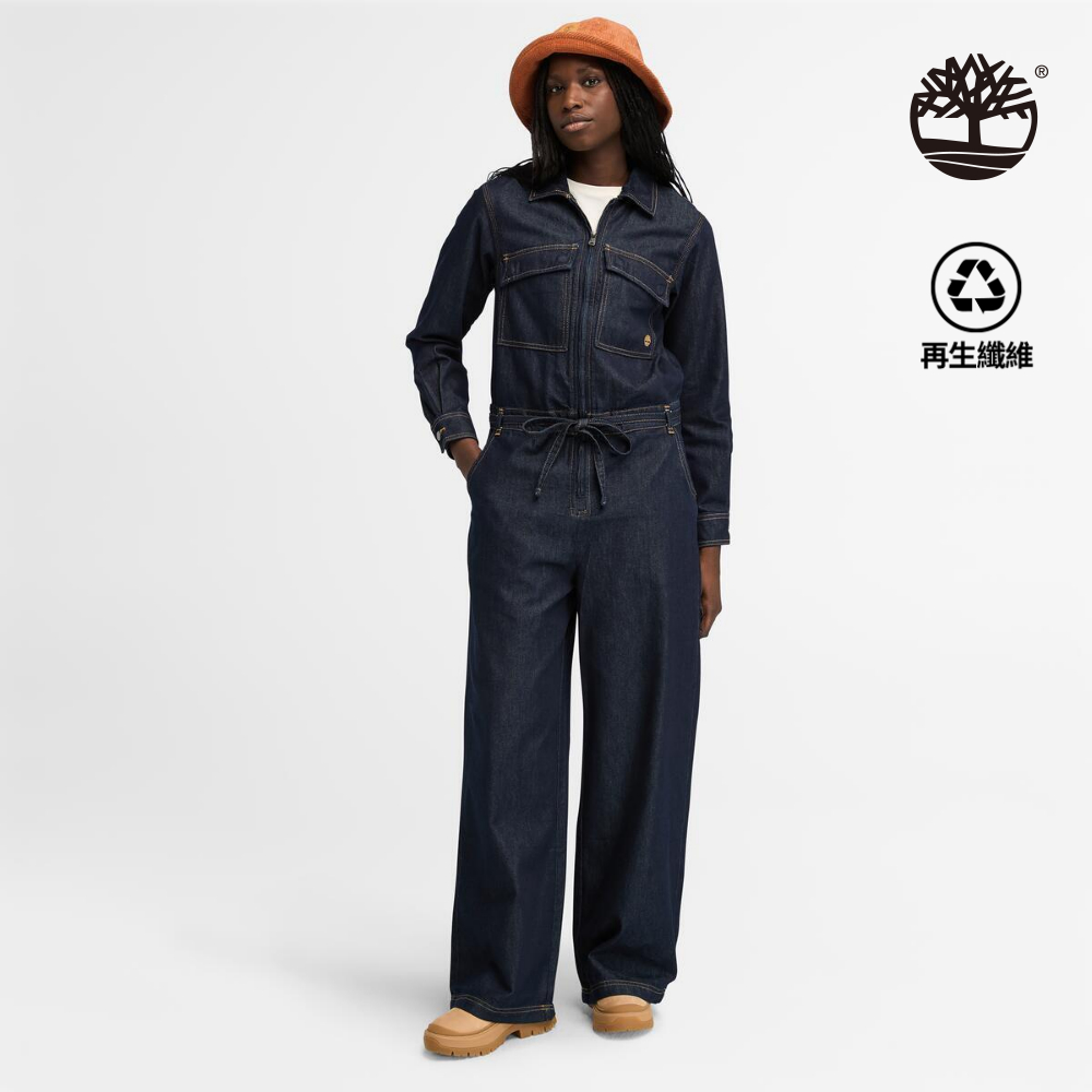 Timberland 女款深牛仔藍丹寧天絲™連身工裝褲|A64KQB71