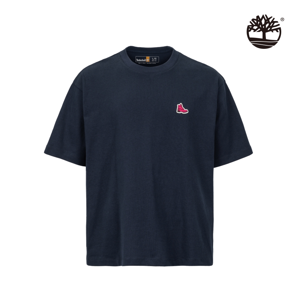 Timberland 中性款深藍色刺繡徽標厚磅短袖T恤|A5Z5U433