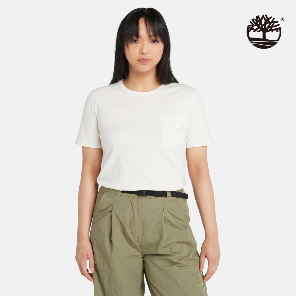 Timberland 女款復古白口袋短袖 T 恤|A5NW2CM9