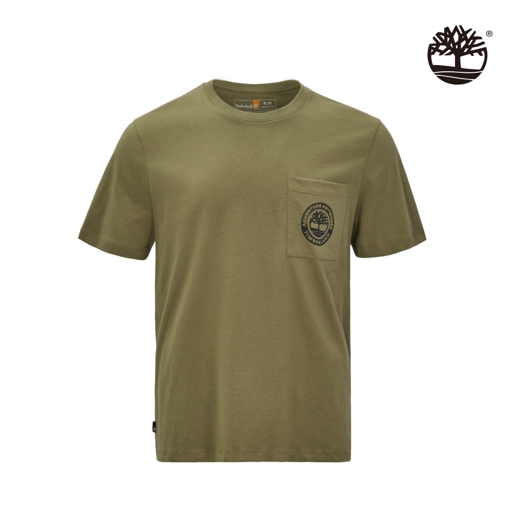 Timberland 男款灰綠色圖案口袋短袖 T 恤|A2QFA590
