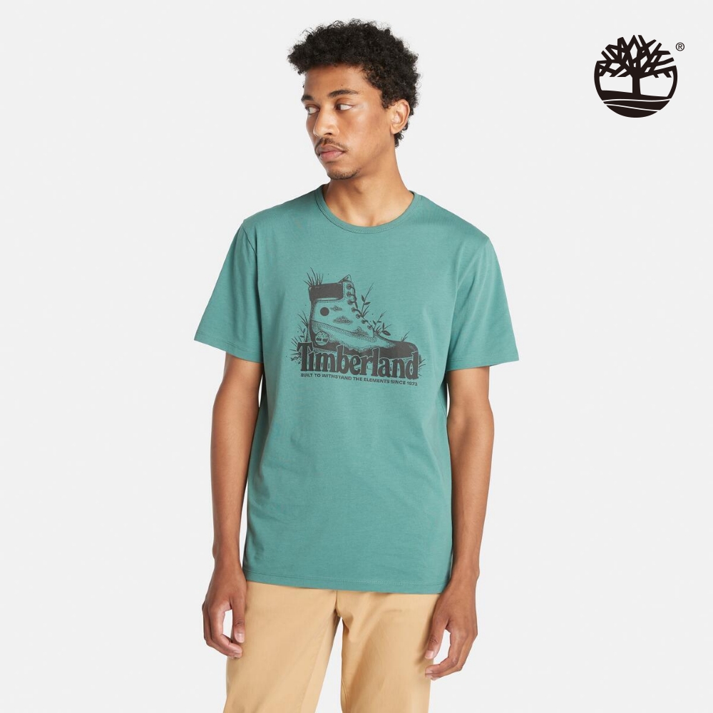 Timberland 男款藍綠色黃靴Logo短袖T恤|A2Q1HCL6