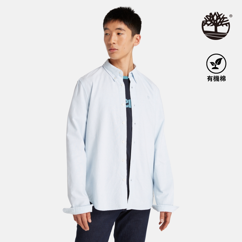 Timberland 男款天空藍貼身版型牛津長袖襯衫|A2ARQB02