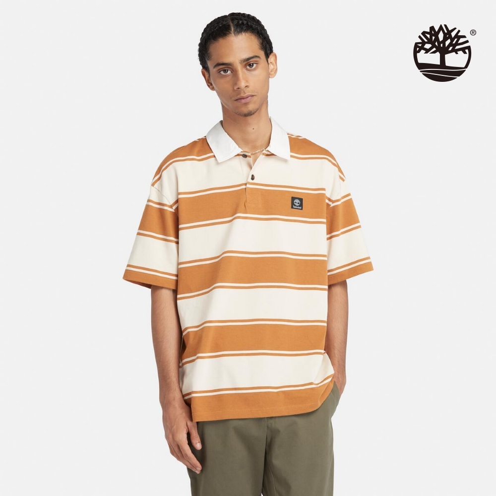 Timberland 男款小麥色條紋短袖 Polo 衫|A42E5P50