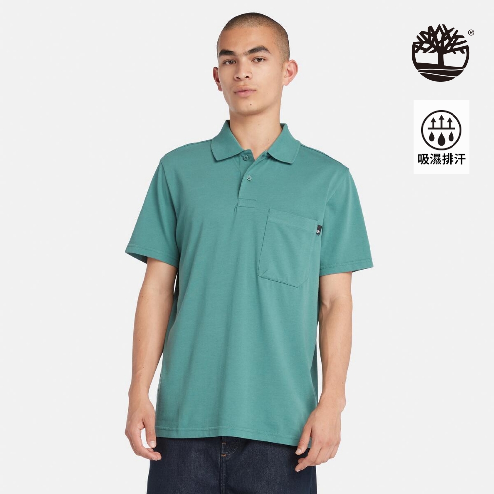 Timberland 男款藍綠色 TimberCHILL™ 涼爽科技抗UV 短袖 Polo衫|A6427CL6