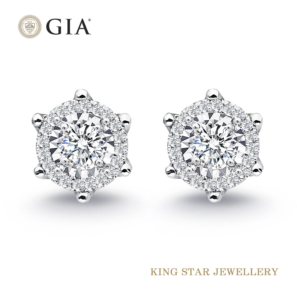 King Star GIA無螢光 60分皇家14K金鑽石耳環(D 3 Excellent極優 八心八箭)