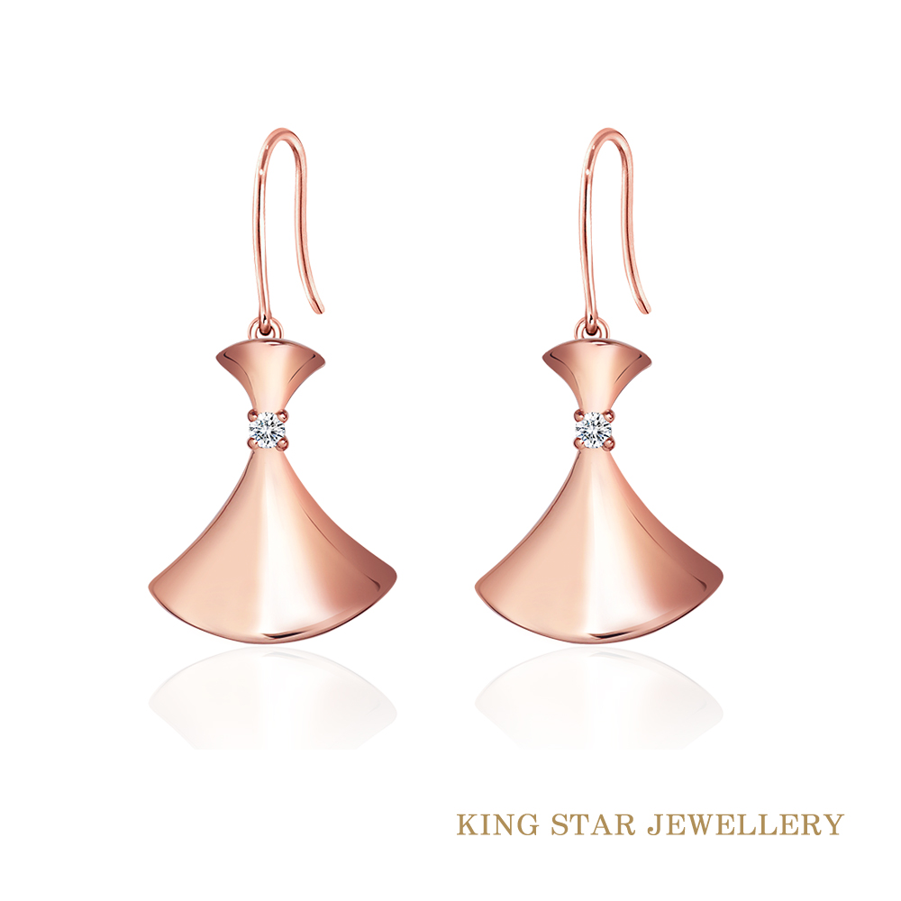 King Star 18K金扇形鑽石耳勾式耳環(嚴選無色等級美鑽)