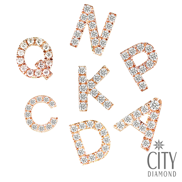 City Diamond引雅【A-Z字母】14K玫瑰金鑽石耳環(單邊)