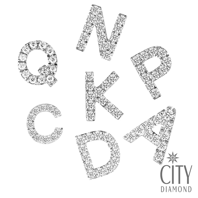 City Diamond引雅【A-Z字母】14K白K金鑽石耳環(單邊)