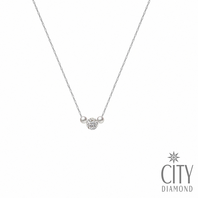 【City Diamond引雅】天然珍珠小米奇造型水鑽項鍊-白(東京Yuki系列)