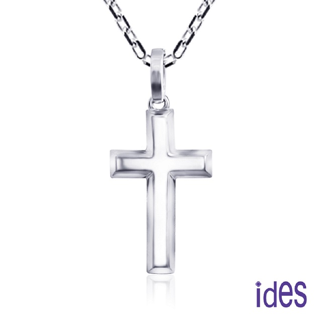 ides愛蒂思 輕珠寶義大利進口14K白金十字架項鍊鎖骨鍊（16吋-KP724）