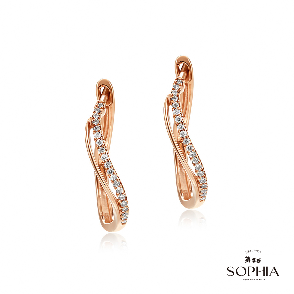 SOPHIA 蘇菲亞珠寶 - 流線造型 14K玫瑰金 鑽石耳環
