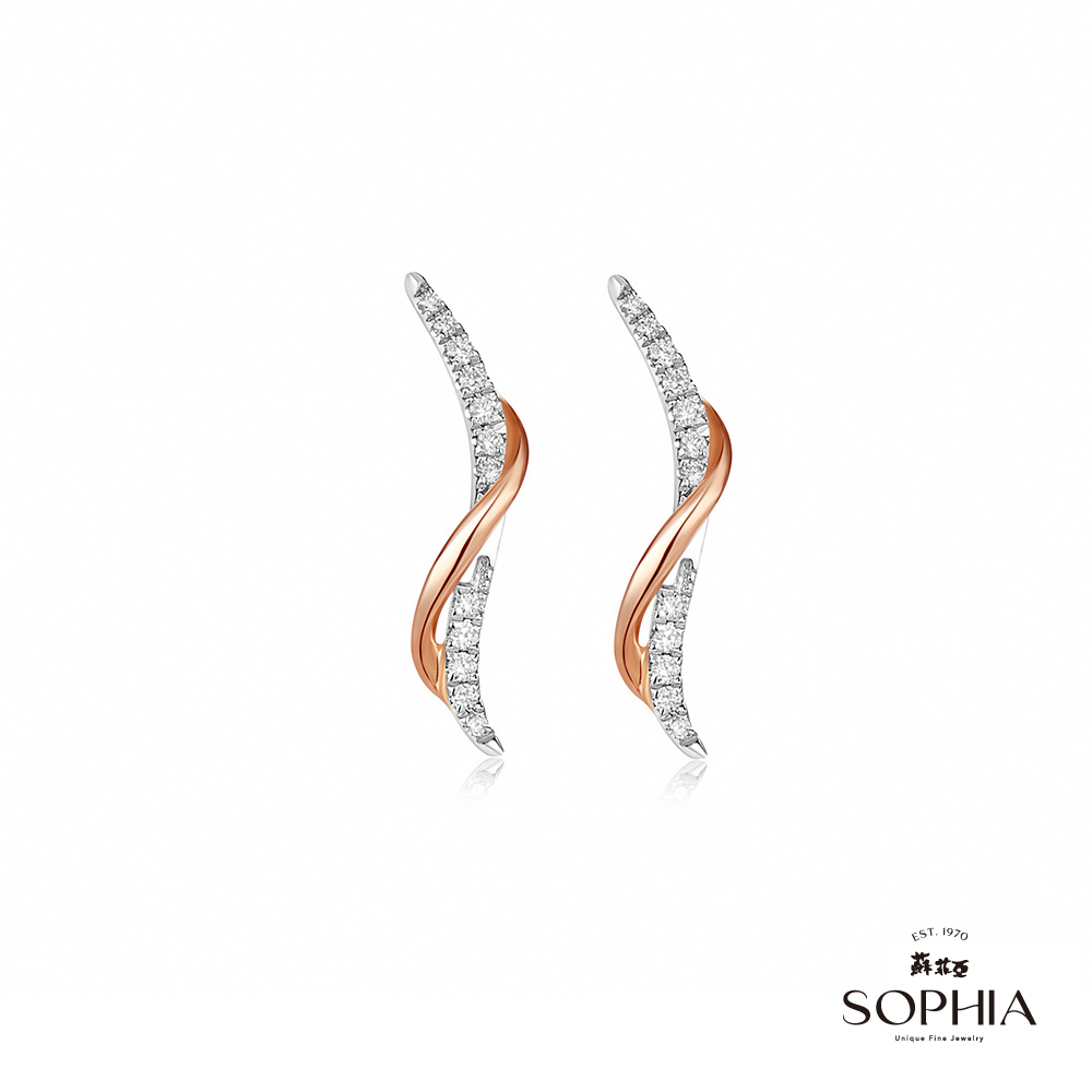 SOPHIA 蘇菲亞珠寶 - 艾菲絲 14K雙色(玫瑰金+白金) 鑽石耳環