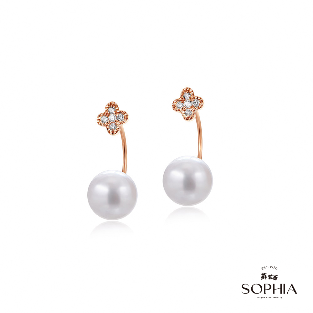 SOPHIA 蘇菲亞珠寶 - 溫柔花願 7.5~8mm 14K玫瑰金 珍珠鑽石耳環