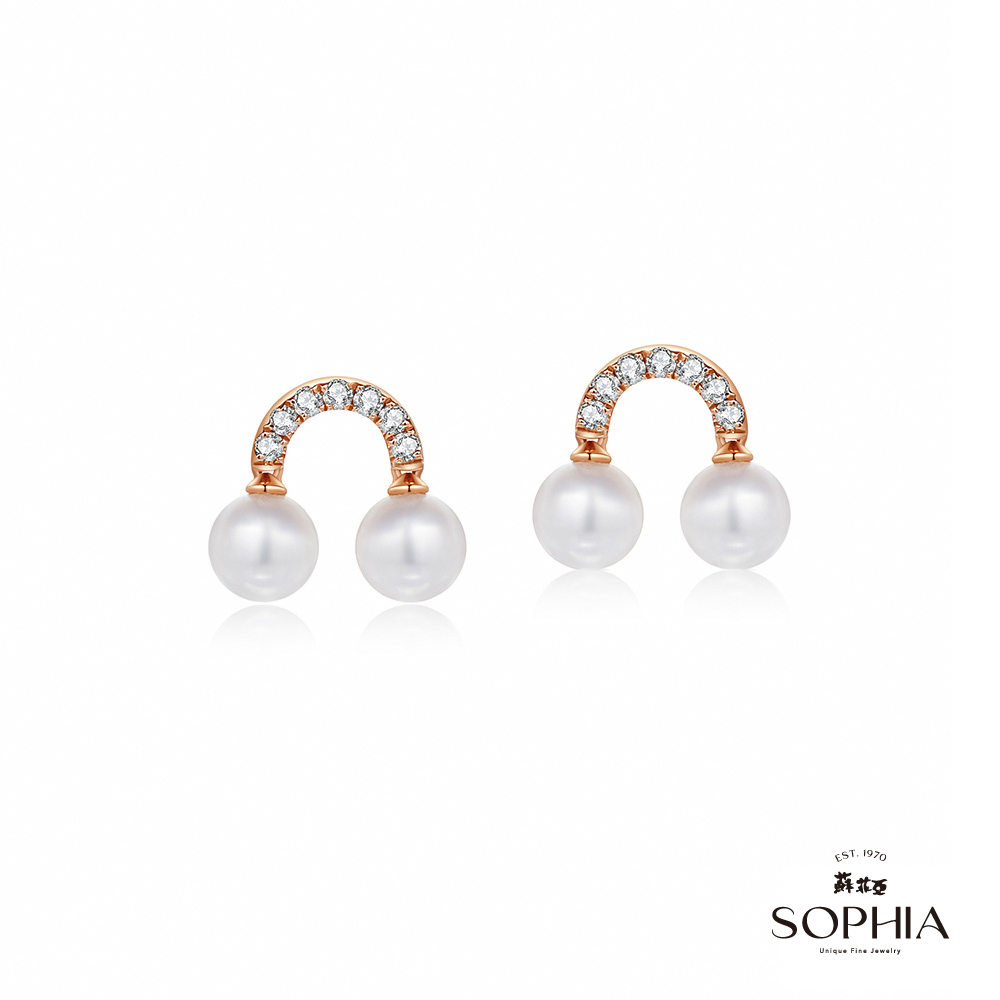 SOPHIA 蘇菲亞珠寶 - 永恆天秤 3.5~4mm 14K玫瑰金 珍珠鑽石耳環