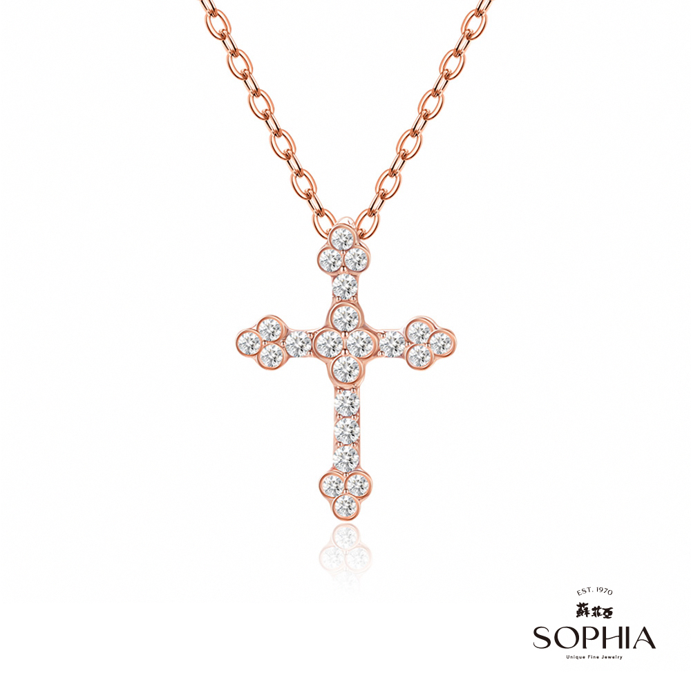 SOPHIA 蘇菲亞珠寶 - 鑲心十字架 14K玫瑰金 鑽石項鍊