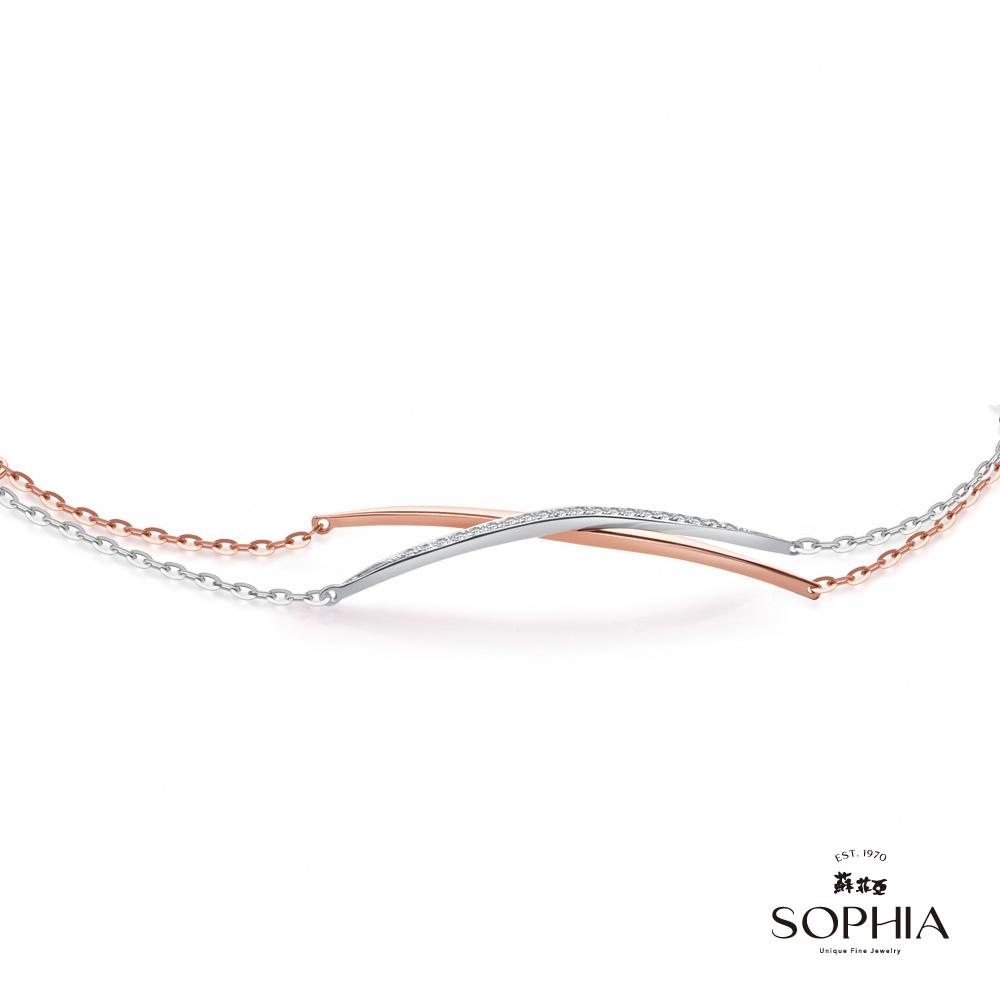 SOPHIA 蘇菲亞珠寶 - X造型 14K雙色(玫瑰金+白金) 鑽石手鍊