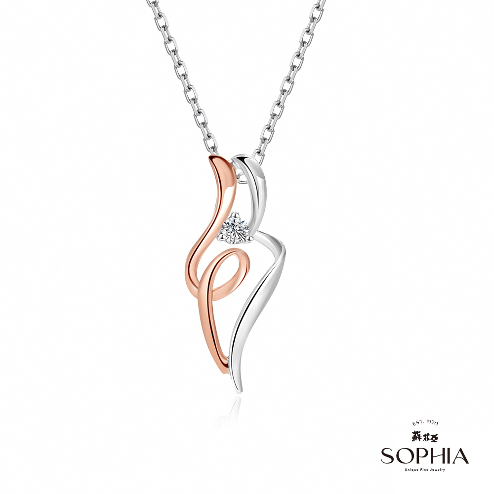 SOPHIA 蘇菲亞珠寶 - SWEET HEART系列 14K雙色(玫瑰金+白金) 鑽石項鍊