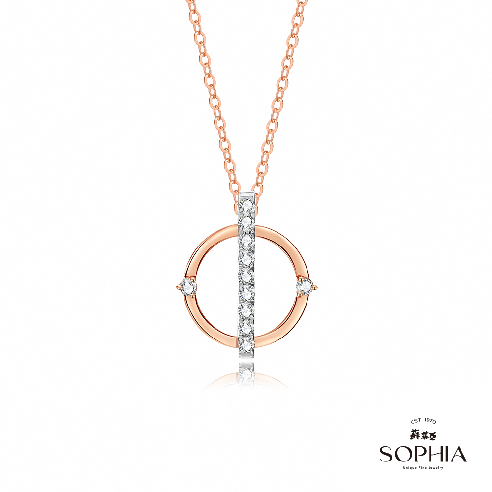 SOPHIA 蘇菲亞珠寶 - 鐘擺 14K雙色(玫瑰金+白金) 鑽石項鍊