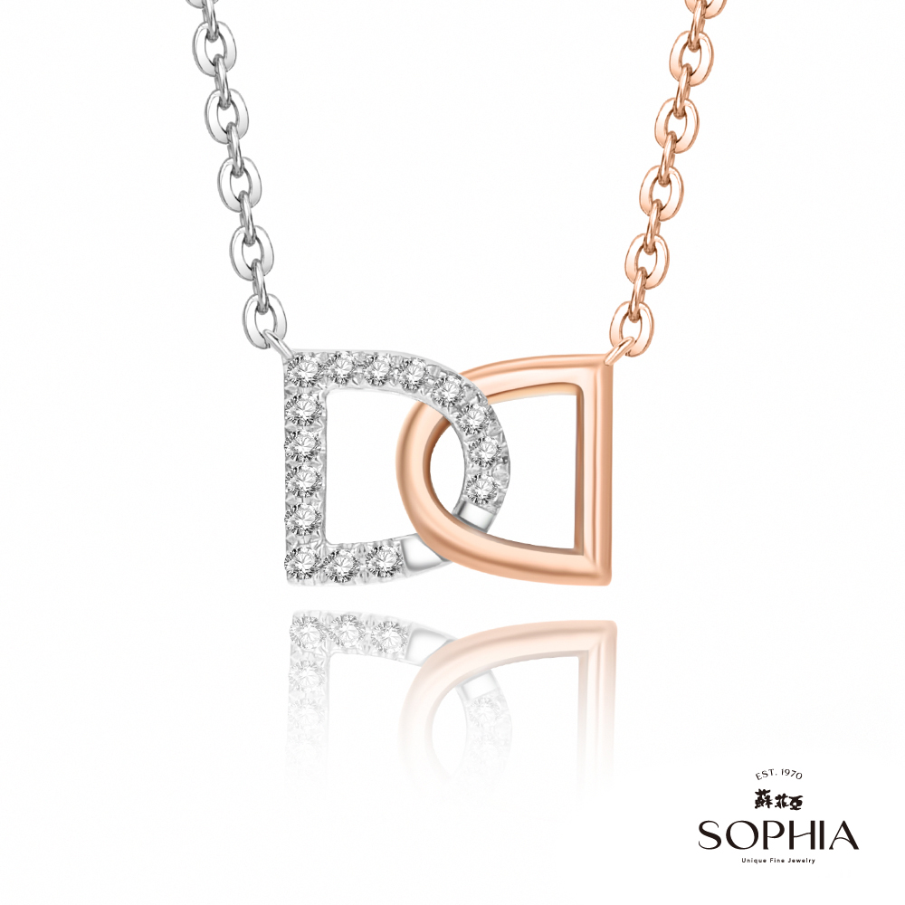 SOPHIA 蘇菲亞珠寶 - 雙D纏綿 14K雙色(玫瑰金+白金) 鑽石項鍊