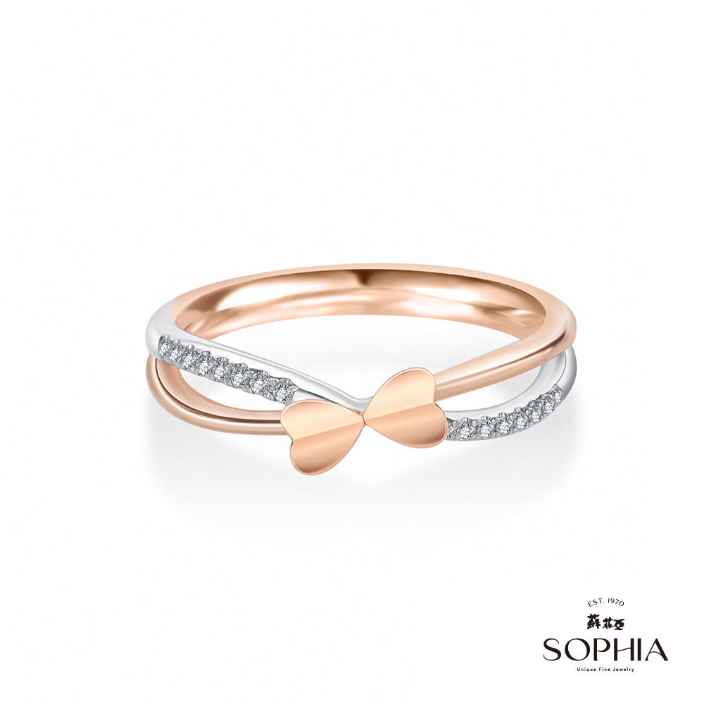 SOPHIA 蘇菲亞珠寶 - 典雅蝴蝶 14K雙色(玫瑰金+白金) 鑽石戒指