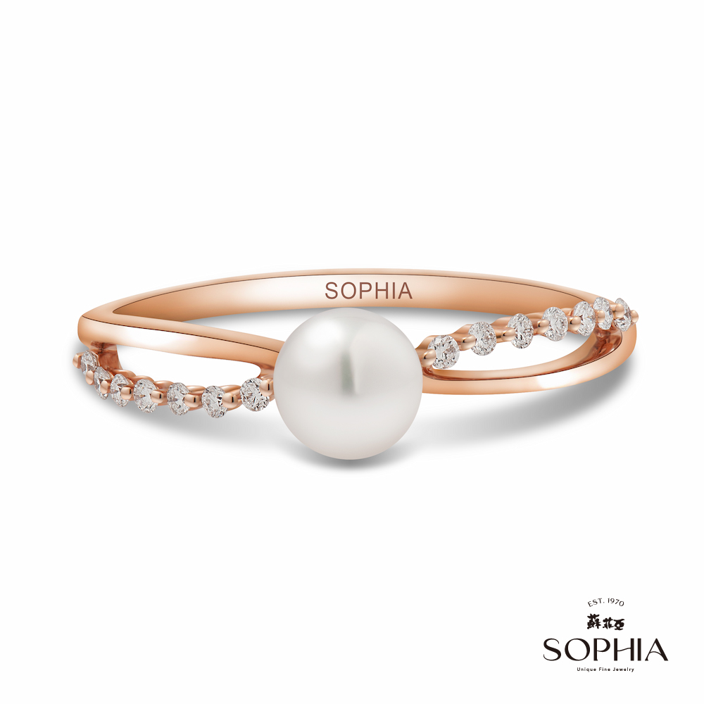 SOPHIA 蘇菲亞珠寶 - 柔情蜜意 14K玫瑰金 鑽石珍珠戒指