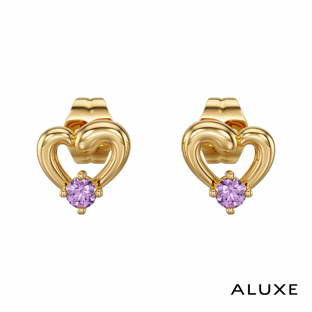 【ALUXE 亞立詩】迪士尼 10K金 經典心型 紫水晶 寶石 耳環(單只) 小熊維尼