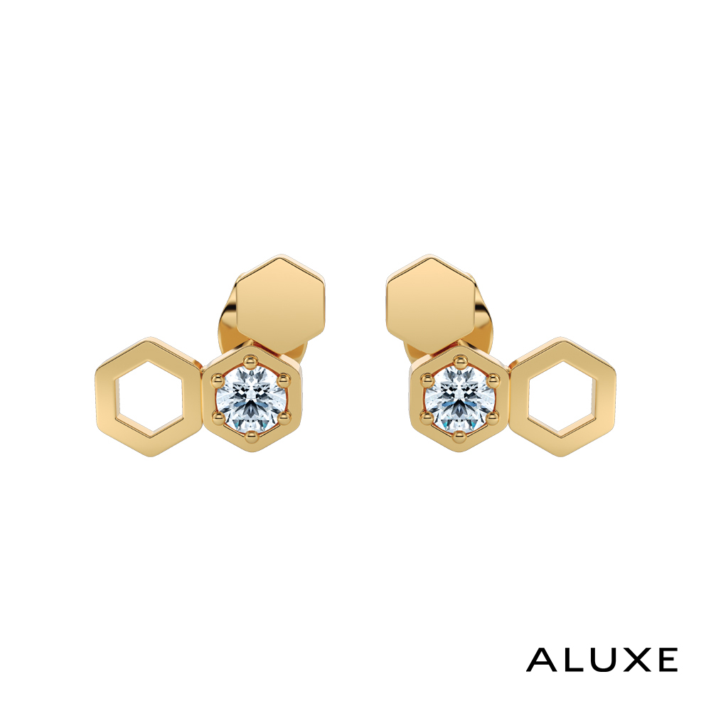 【ALUXE 亞立詩】迪士尼 10K金 蜂巢造型 鑽石 耳環(單只) 小熊維尼