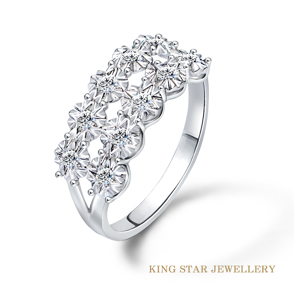 King Star 18K雙排恆星鑽石戒指(星芒車花放大款)