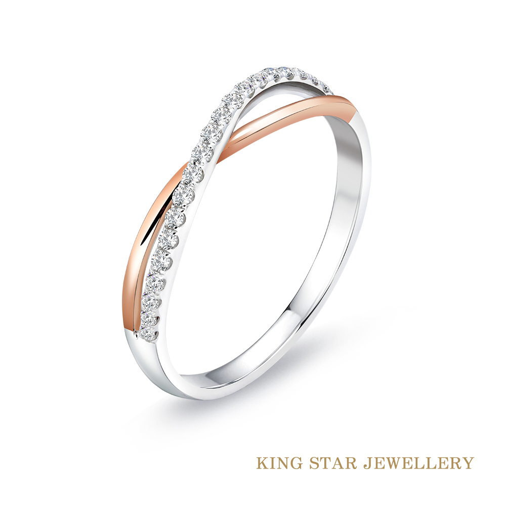 King Star 雙色交織 白X玫瑰金18K金鑽石線戒(嚴選無色等級美鑽)