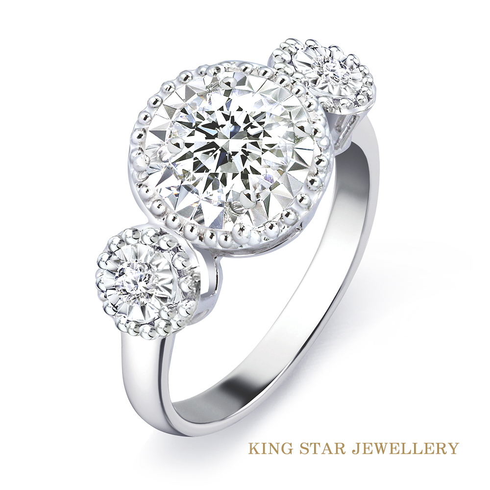 King Star 一克拉幸福圍繞18K金鑽石戒指(最白D color /3 Excellent極優 八心八箭)