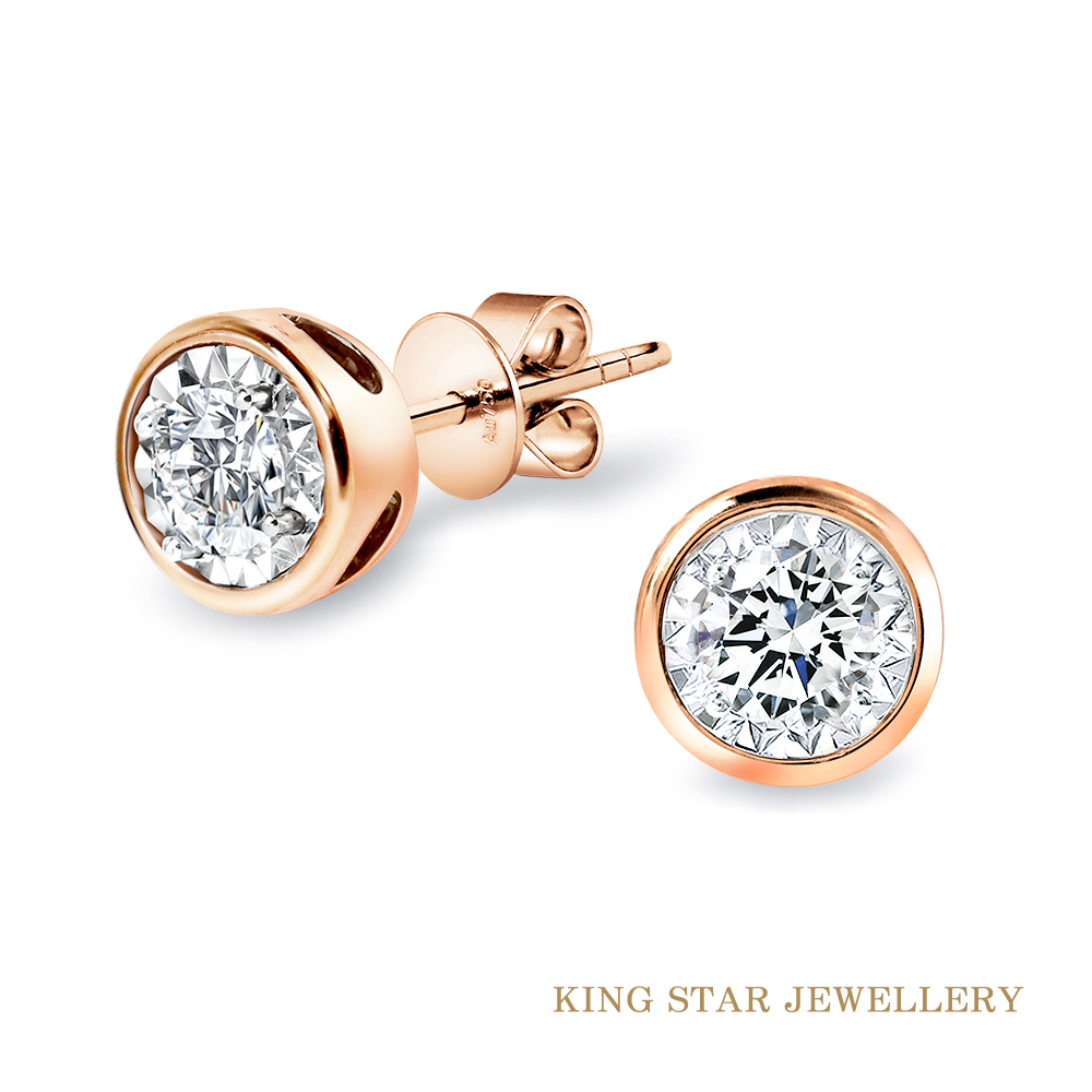 King Star 60分泡泡18K玫瑰金鑽石耳環(最白D color /3 Excellent極優 八心八箭)