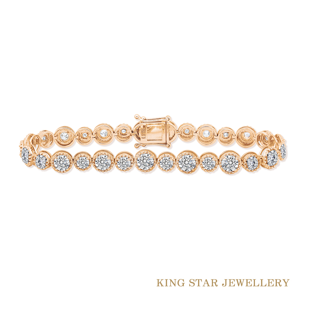 King Star 18K玫瑰金滿鑽1.5克拉鑽石手鍊(華麗滿鑽設計款)