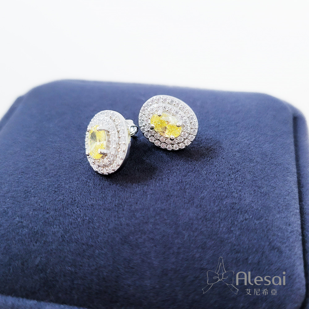 Alesai 艾尼希亞 925純銀 黃色鋯石耳環 橢圓形耳環