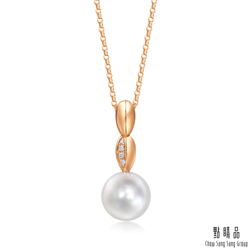 點睛品 Daily Luxe 珍珠葉舞 18K玫瑰金鑽石項鍊